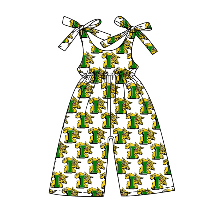 Preorder moq 5 Baby girls green tiger team Straps jumpsuits