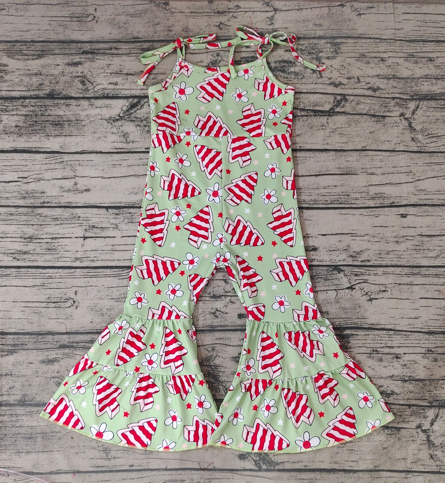 Baby Girls Christmas Tree Cake Straps Bell Bottom Jumpsuits