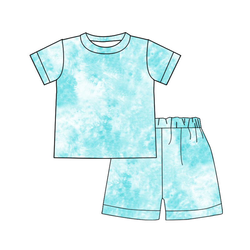 moq 5 preorder Baby Girls Blue Tie dye Short Sleeve Top Shorts Pajamas