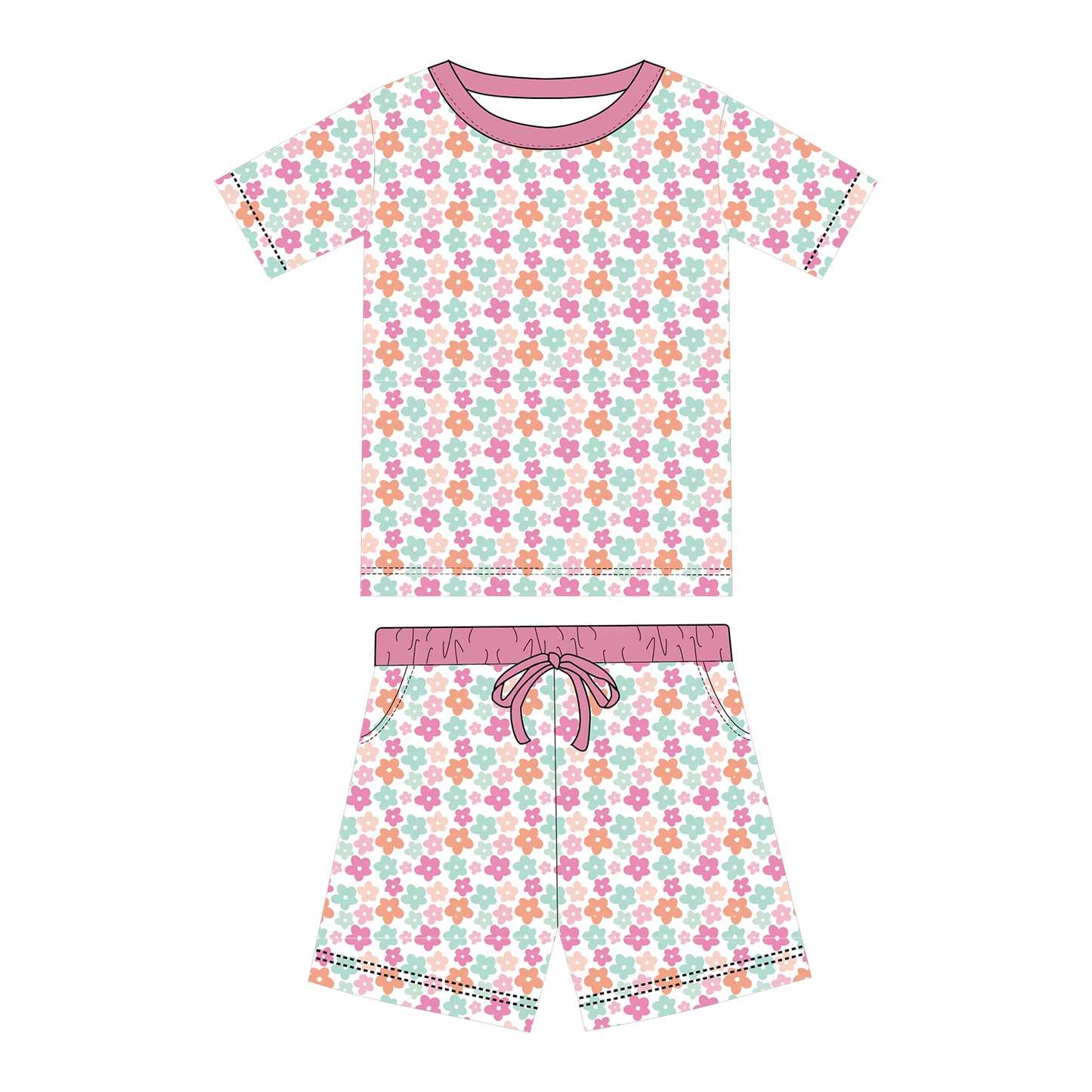 Preorder moq 5 Adult Women Colorful Flowers Top Pockets Short Pajamas Set
