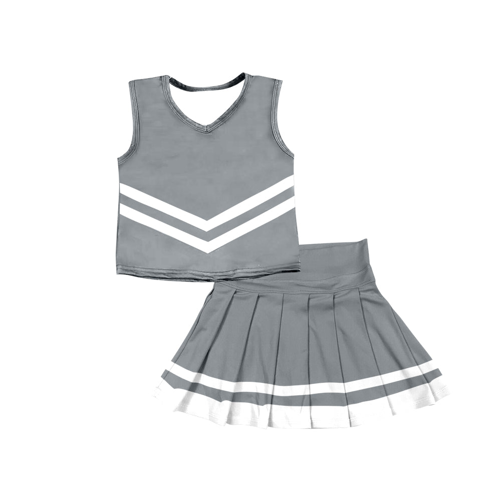Preorder (moq 5)Baby Girls Gray Sleeveless Team Vest Pleated Skorts Set