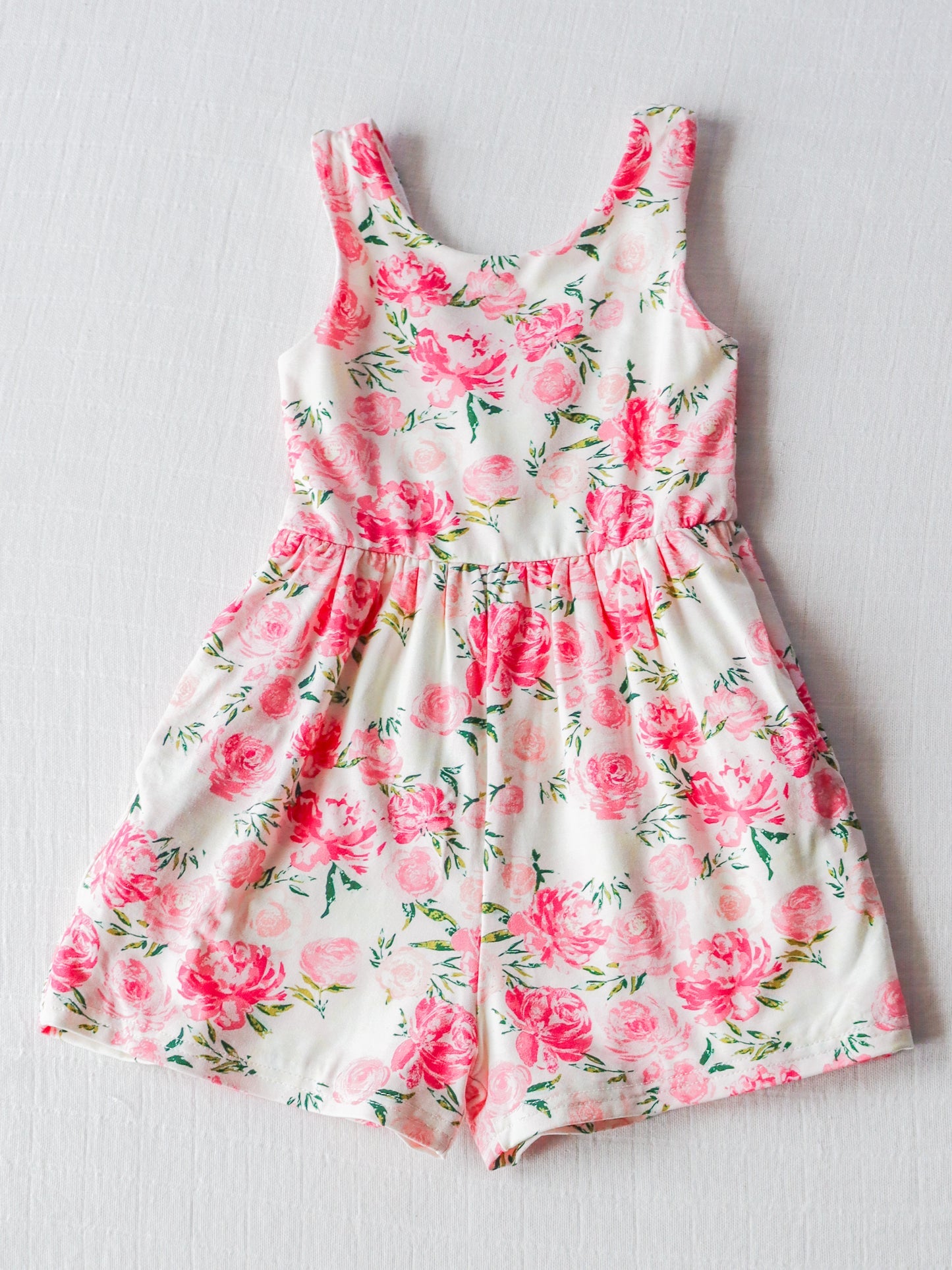 Baby Girls Pink Rose Big Flowers Bows Straps Jumpsuits Preorder (moq 5)