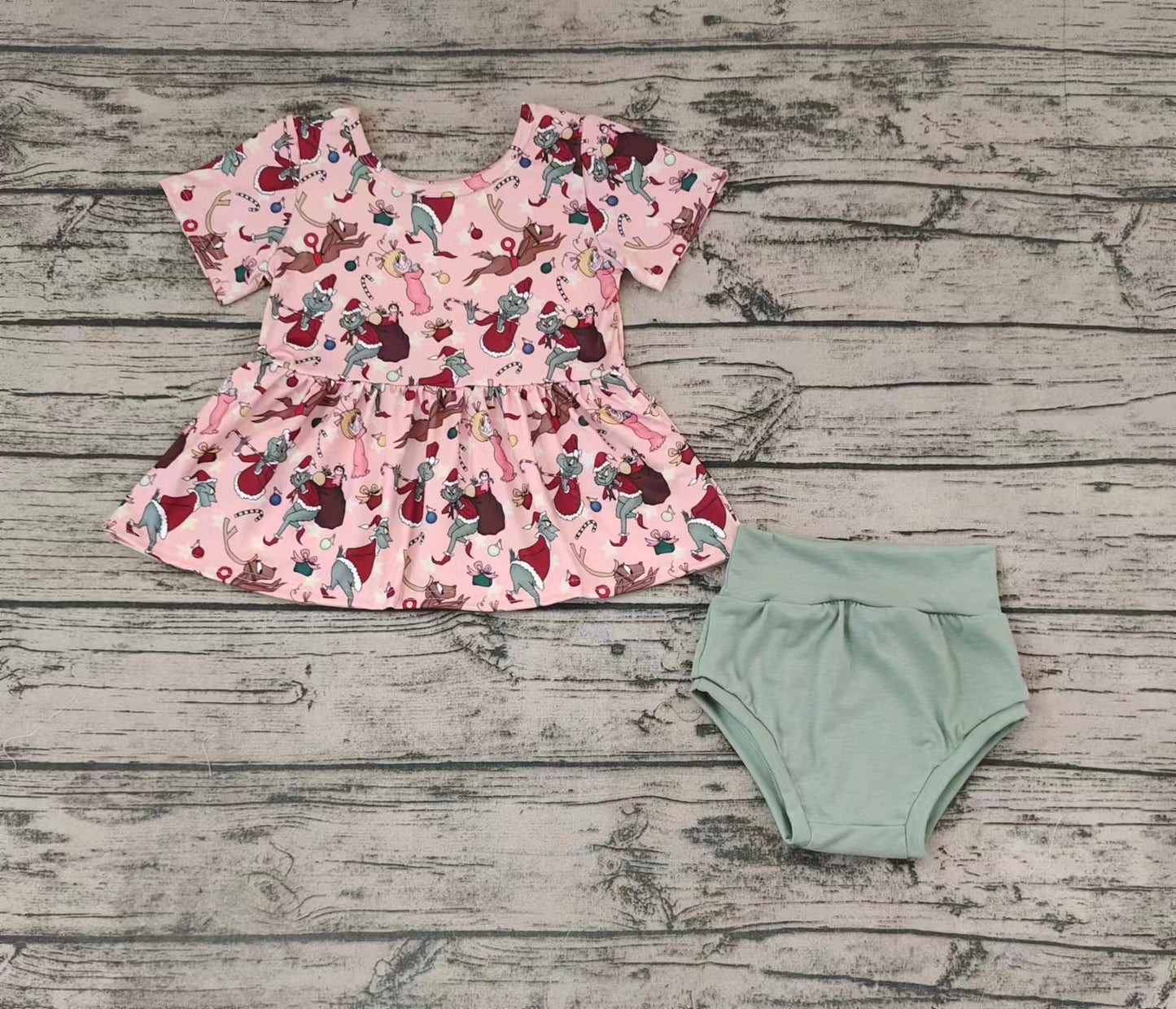 Baby Girls Pink Christmas Deer Frog Bummie Sets