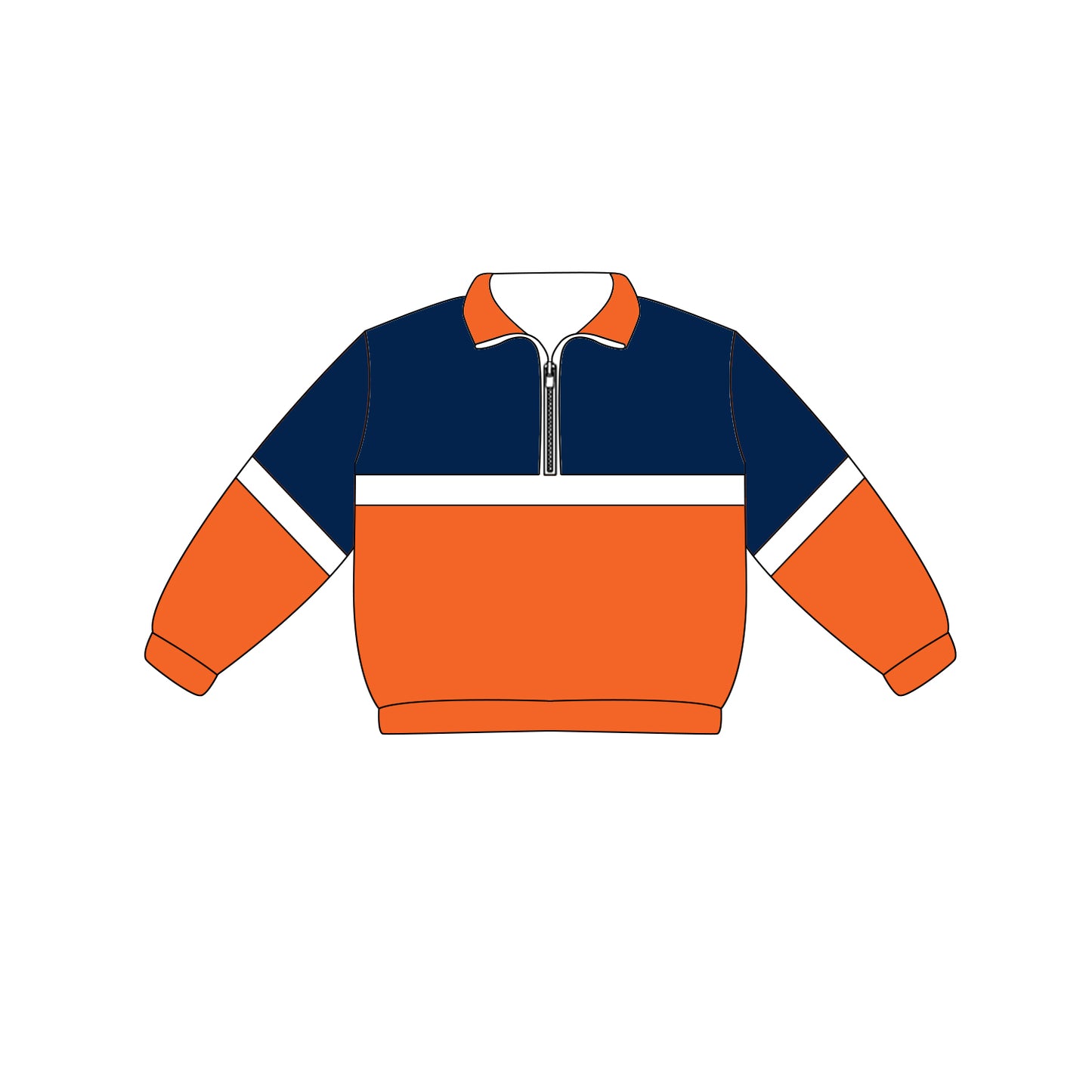 Preorder (moq 5)Baby Boys Long Sleeve Orange Navy Team Zip Pullovers Tops