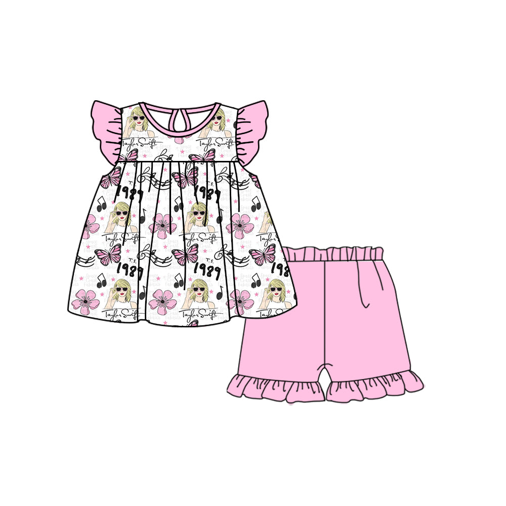 Baby Girls Pink Singer 1989 Tunic Pearl Top Ruffle Shorts Clothes Sets Preorder(moq 5)