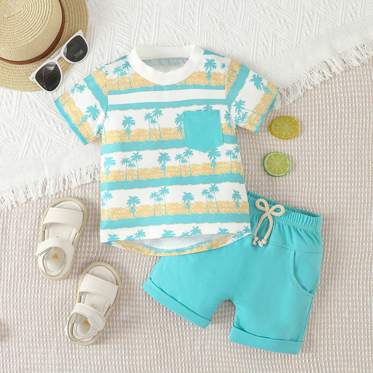 Baby Boys Tree Pocket Tee Shirt Blue Shorts Clothes Sets preorder (moq 5)