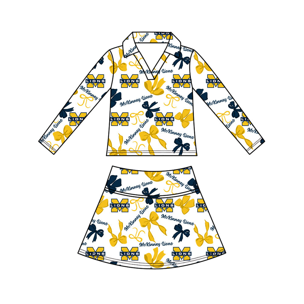 Preorder (moq 5)Baby Girls Bows M Lions Top Skirt Short Team Clothes Set