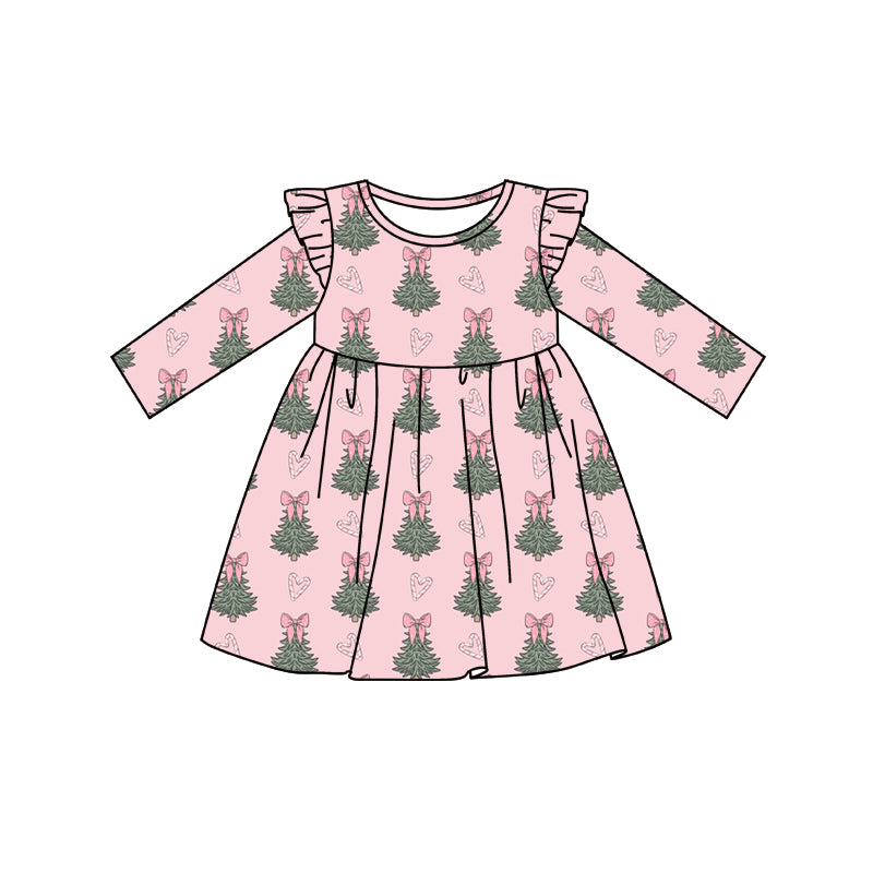 Preorder (moq 5)Baby Girls Candy Cane Trees Christmas Knee Length Dresses