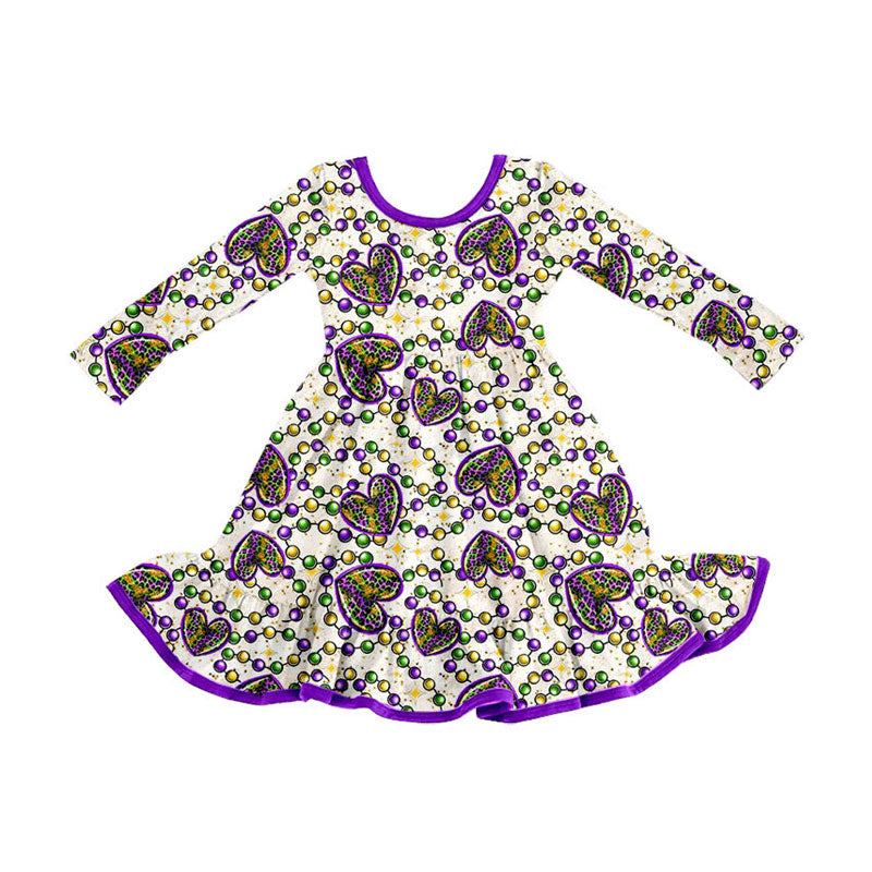 Preorder (moq 5)Baby Girls Leopard Hearts Checked Mardigras Ruffle Knee Length Dresses