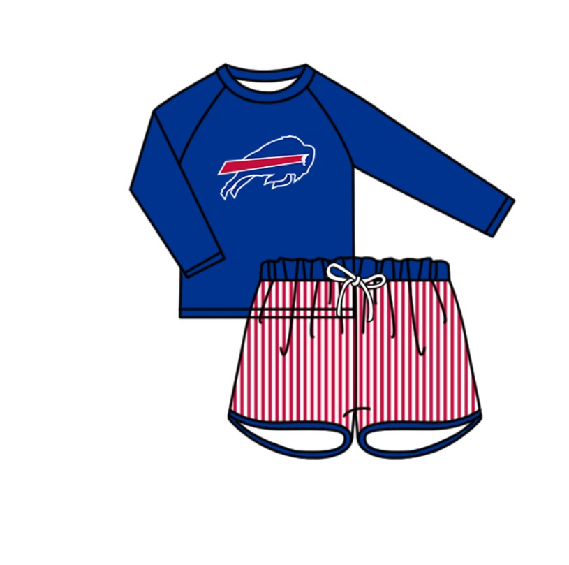 Preorder moq 5 Baby Boys Blue Long Sleeve Top Stripe Shorts Team Swimsuits