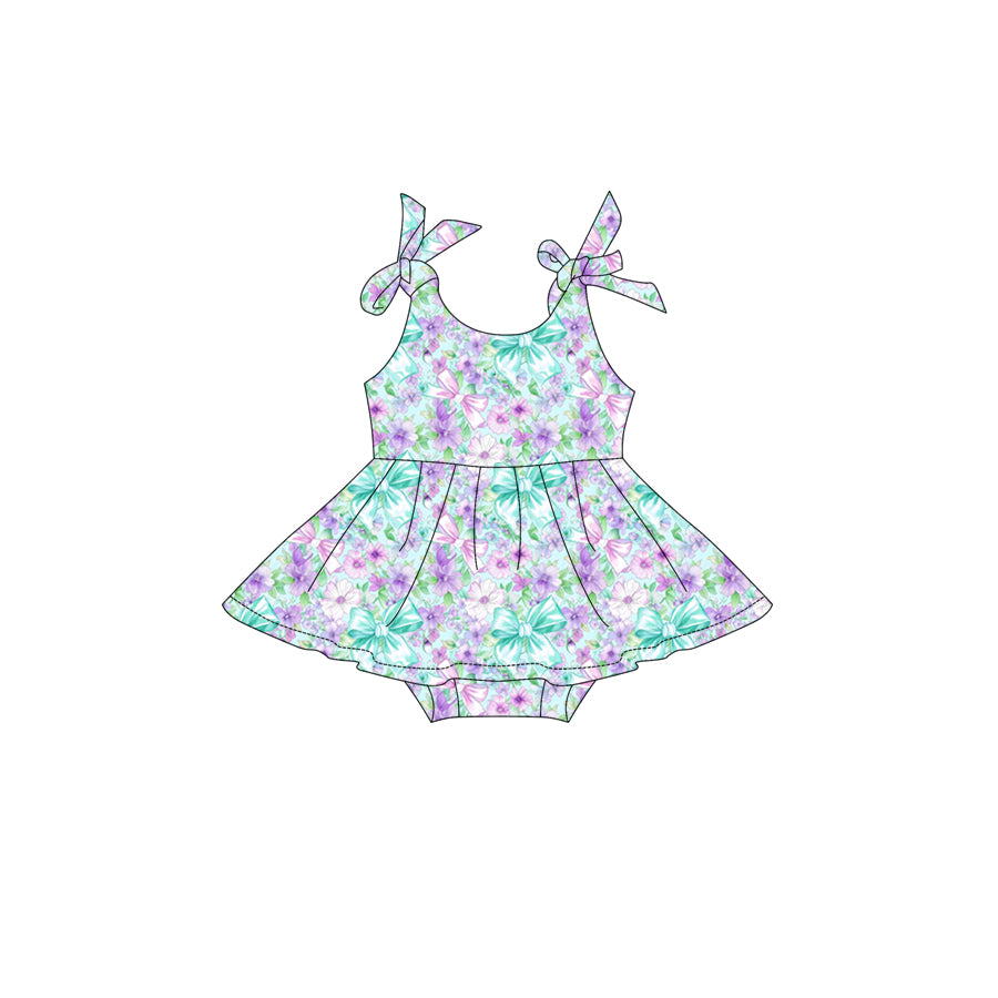 Preorder (moq 5)Baby Girls Strap Colorful Bows Flowers Tunic Ruffle Rompers