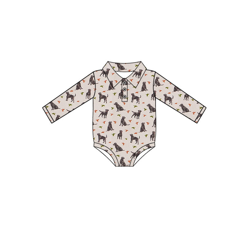 Preorder (moq 5)Baby Boys Long Sleeve Dogs Ducks Hunting Button Rompers