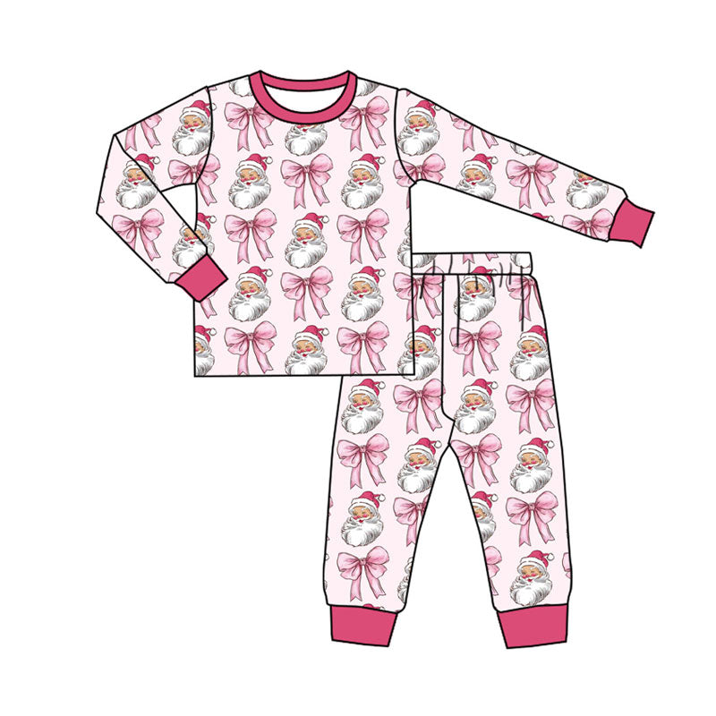 Preorder (moq 5)Baby Boys Pink Santa Bows Top Pants Christmas Pajamas Sets
