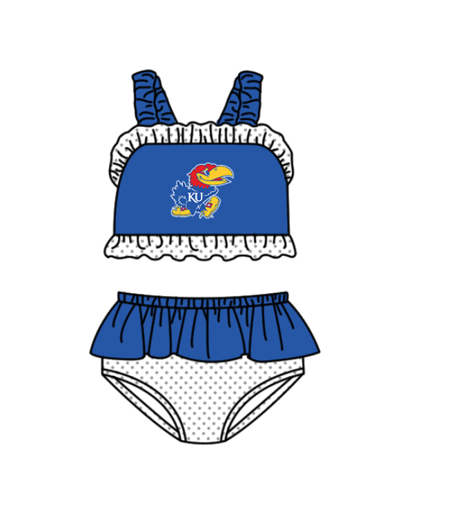 Preorder moq 5 Baby Girls Strap Blue KU Vest Top Bummies Short Team Swimsuits