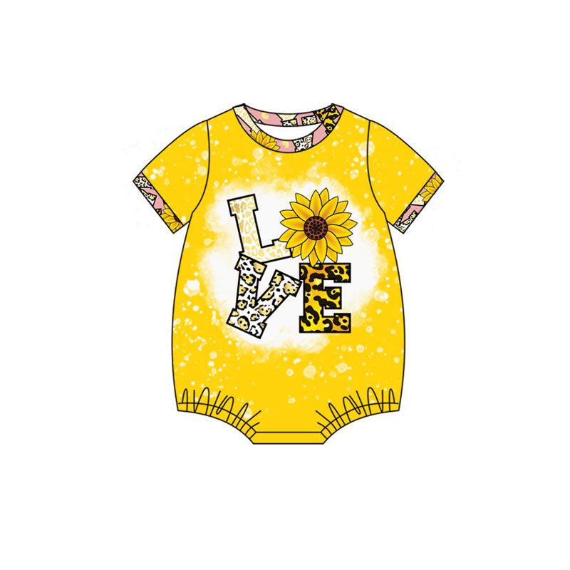 Preorder (moq 5)Baby Girls Love Sunflowers Valentine Ruffle Rompers