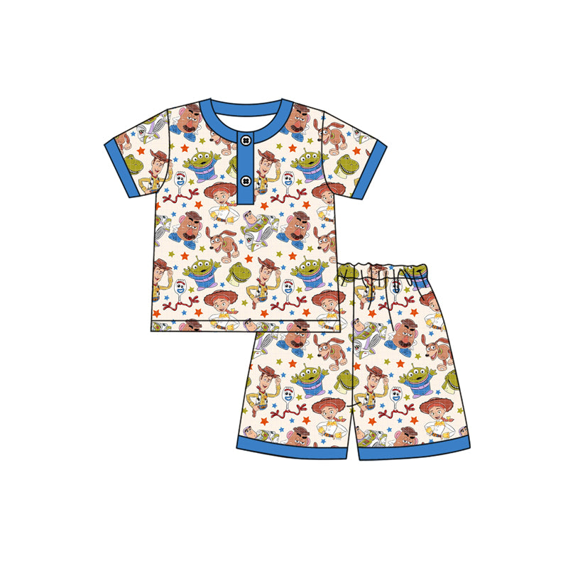 Preorder moq 5 Baby Boys Short Sleeves Cartoon Men Button Top Shorts Pajamas Set