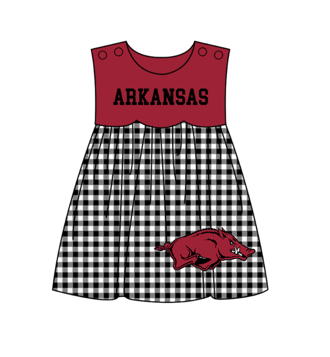 Preorder moq 5 Baby Girls Sleeveless Arkansas Team Knee Length Dresses