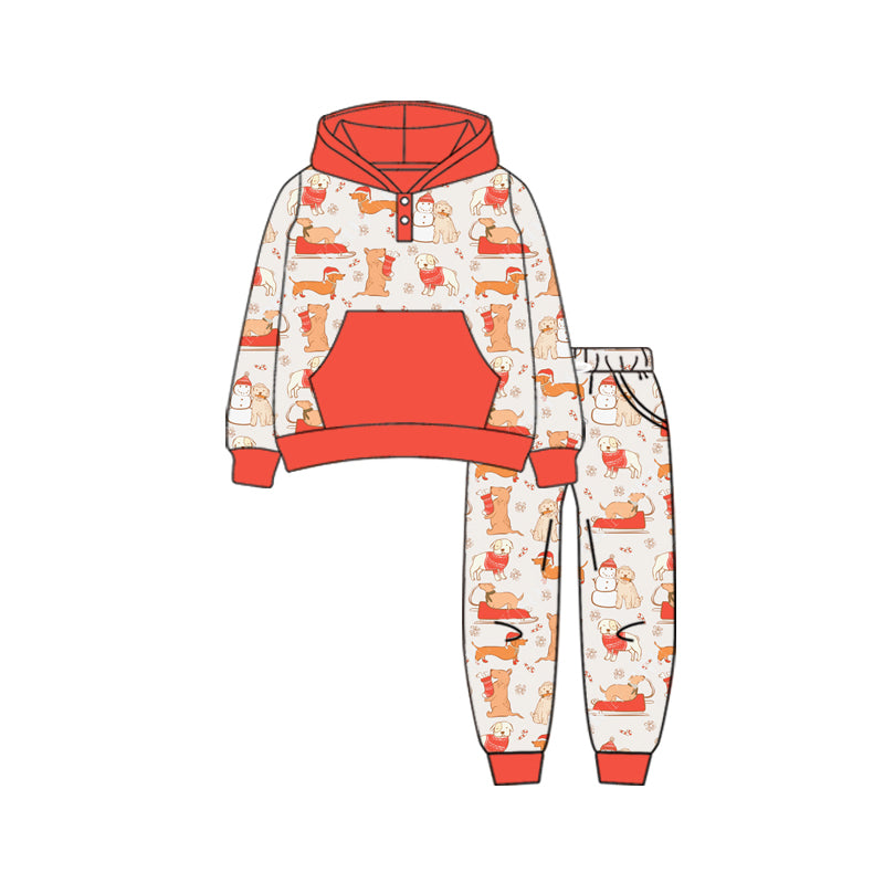 Preorder (moq 5)Baby Boys Long Sleeves Snowman Dogs Button Pocket Hoodies Legging Pants Set