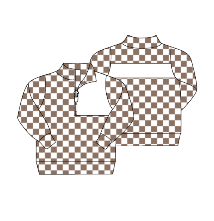 preorder(moq 5) Baby Boys Khaki Checked Zipper (Custom Pattern) Team Pullover Jackets Tops