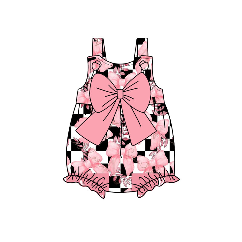 Preorder(moq 5)Baby Infant Checkered Pink Bows Summer Rompers