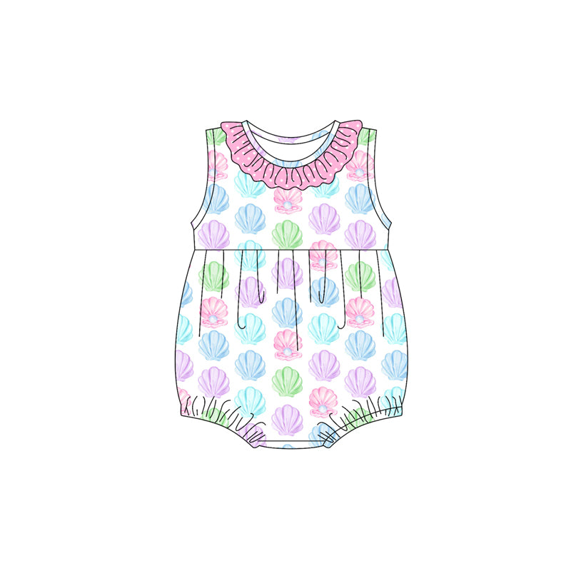 Preorder(moq 5)Baby Infant Girls Pink Polka Dots Sleeveless Colorful Pearl Ruffle Rompers