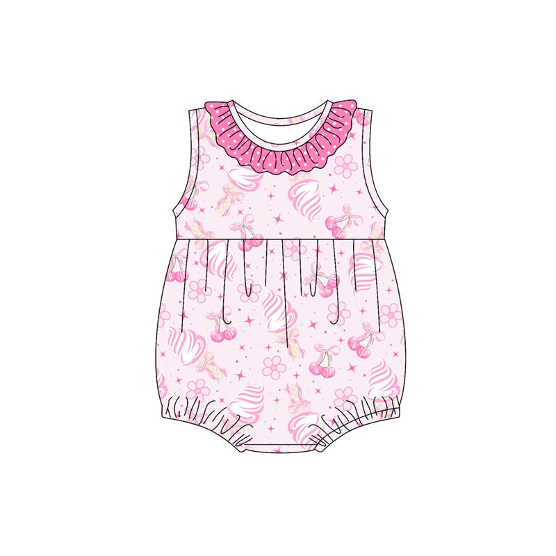 Preorder(moq 5)Baby Infant Girls Pink Sleeveless Flowers Bows Summer Rompers