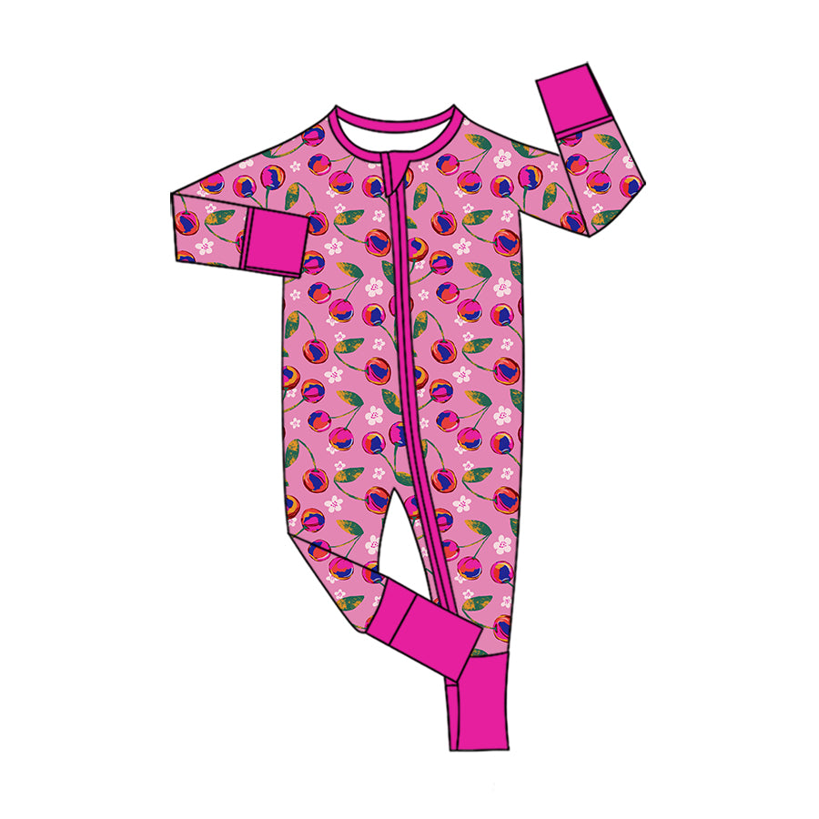 Preorder (moq 5) Baby Girls Flowers Cherry Two Way Zip Convertible Rompers