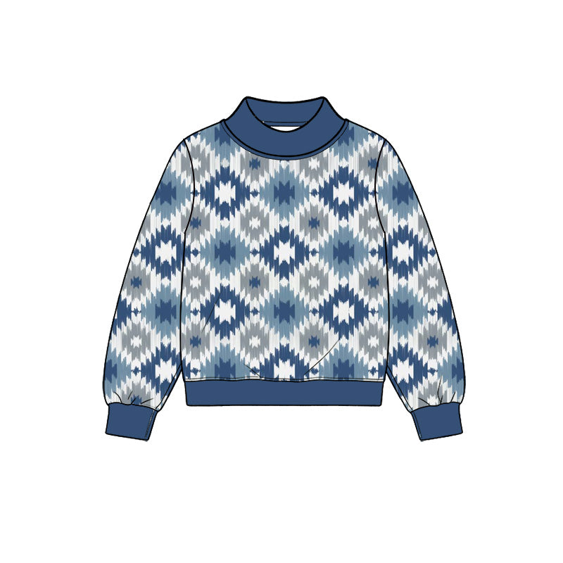 Preorder (moq 5) Baby Boy Clothes Western Aztec Chevron Geometric Print Long Sleeve Mock Neck Top