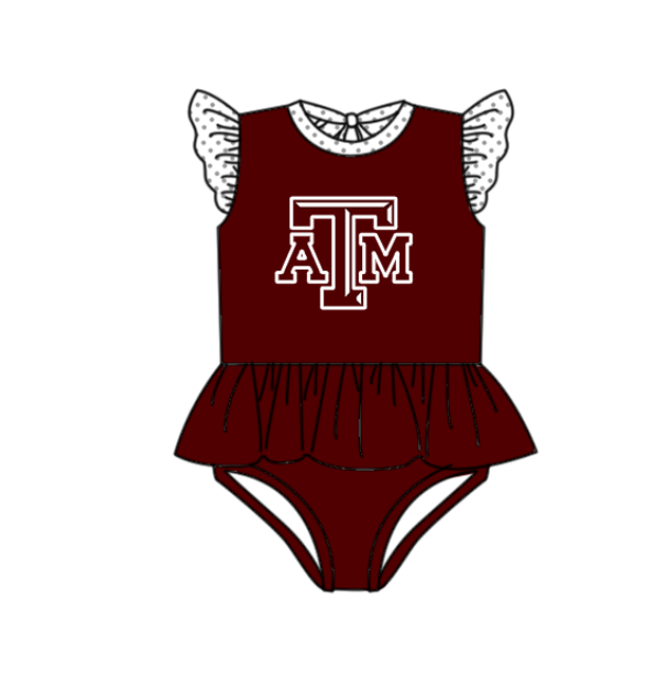 Preorder moq 5 Baby Girls Red Flutter Sleeve ATM Team Swimsuits