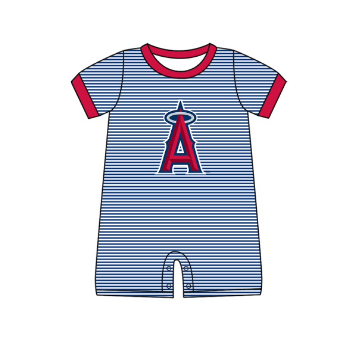 Preorder (moq 5)Baby Boys Short Sleeve Atlanta Braves Stripe Team Rompers