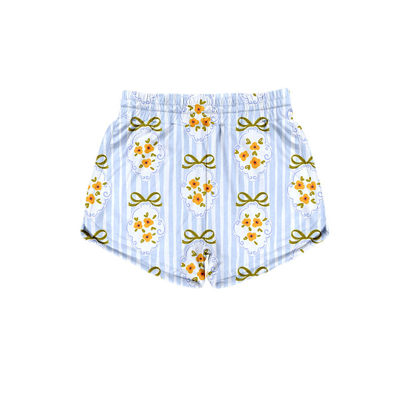 Preorder (moq 5)Baby Girls Blue Stripe Flowers Shorts Bottom