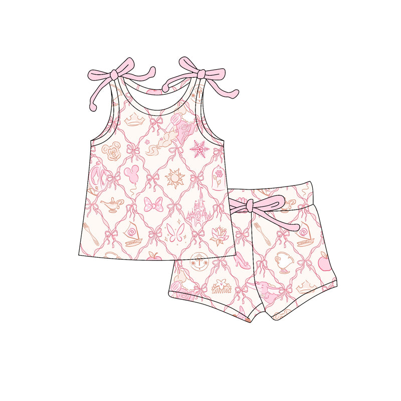 Preorder moq 5 Baby Girls Bows Sleeveless Cartoon Mouse Bows Top Short Set