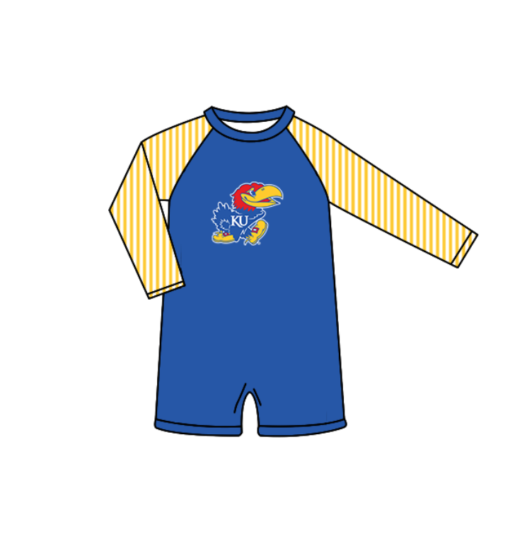 Preorder moq 5 Baby Boys Stripe Long Sleeve KU Team Swimsuits