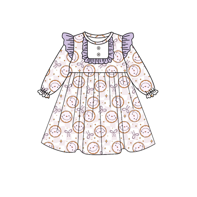 Preorder (moq 5)Baby Girls Purple Smile Bows Ruffle Knee Length Dresses