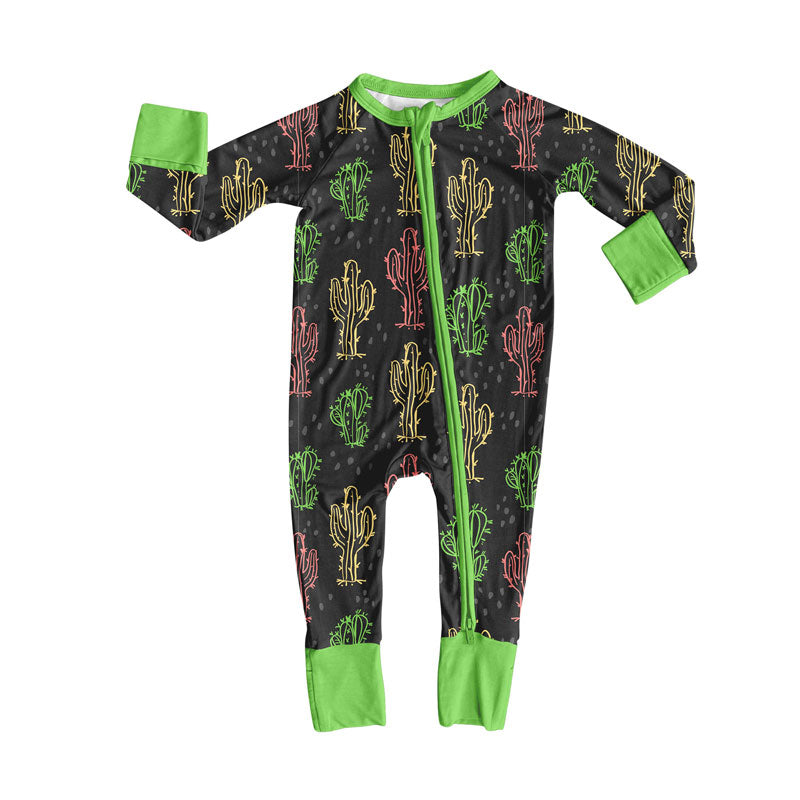 Preorder (moq 5)Baby Boys Colorful Cactus Western Zipper Footie Rompers