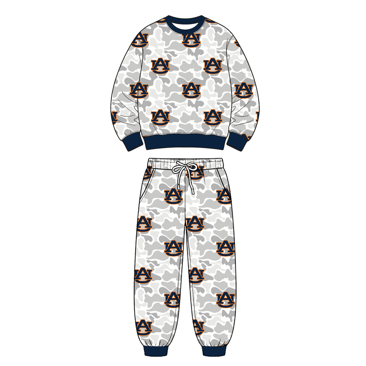 Preorder (moq 5) Baby Boy Clothes Grey Camo Dual-Tone Letter Logo Print Long Sleeve Crew Neck Top Jogger Pant Outfit Set