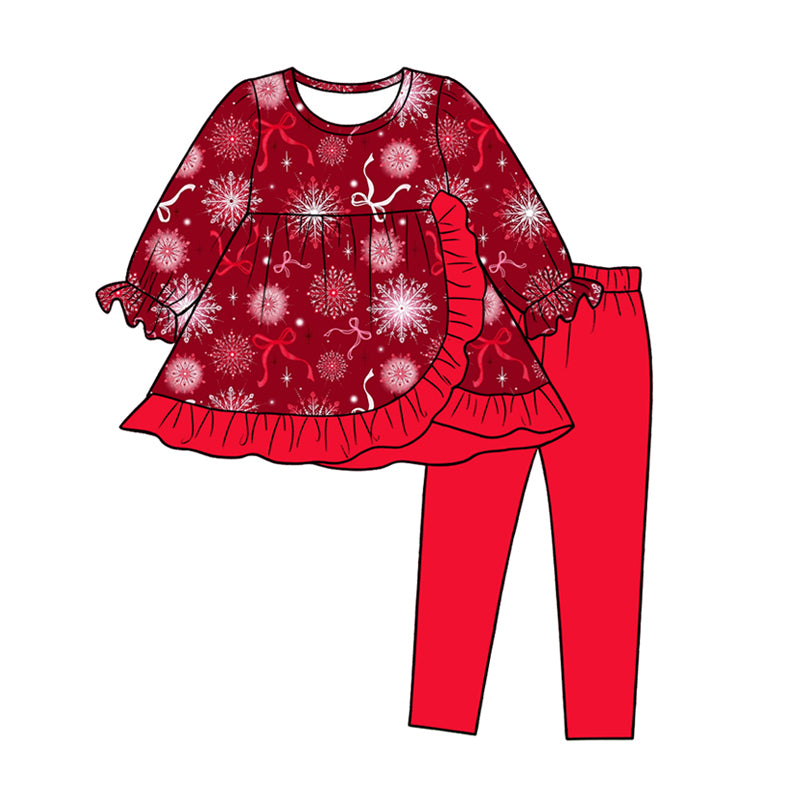 Preorder (moq 5)Baby Girls Red Firework Bows Tunic Leggings Happy New Year Clothes Set