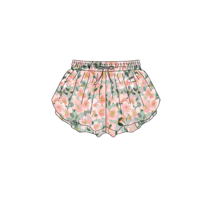 Preorder(moq 5) Baby Girls Peach Floral Ruffle Shorts Bottom