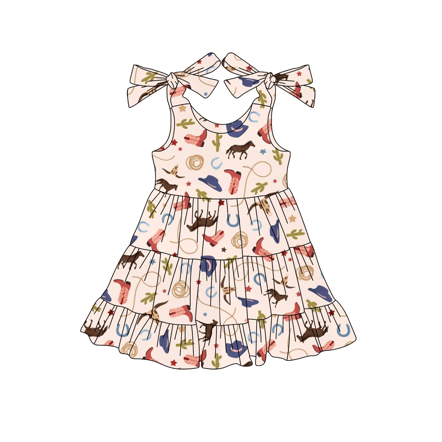 Preorder (moq 5)Baby Girls Pink Strap Boots Cactus Knee Length Dresses