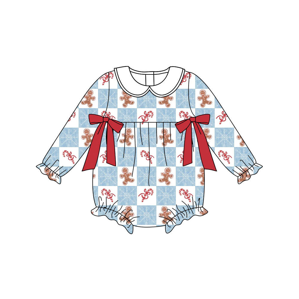 Preorder (moq 5)Baby Girls Gingerbread Candy Cane Christmas Ruffle Rompers