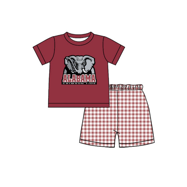 Preorder moq 5 Baby Boys Red Alabama Elephants Top Checked Shorts Team Clothes Set