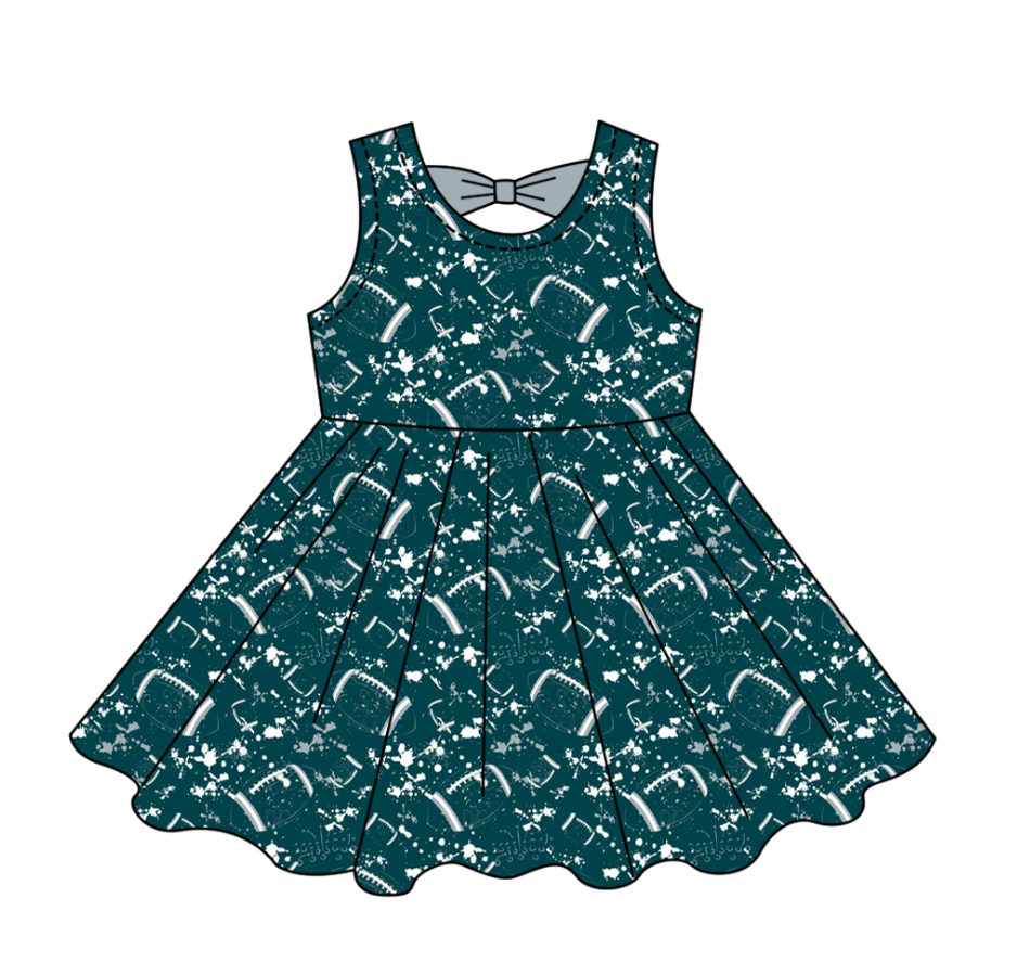 Preorder (moq 5)Baby Girls Tie-dye Footballs Print Team Shorts Knee Length Dress