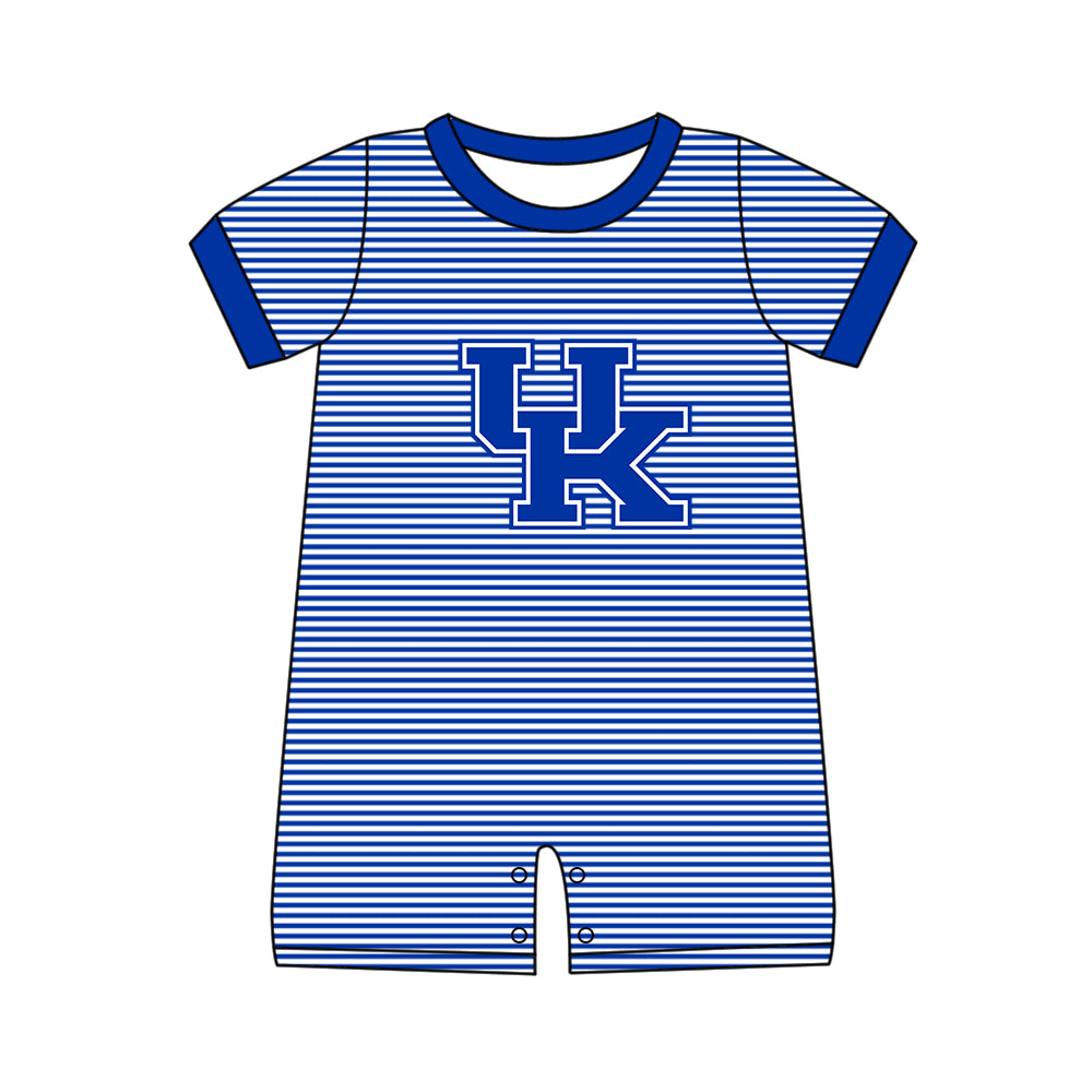 Preorder (moq 5)Baby Boys Short Sleeve Blue UK Team Blue Stripe Rompers