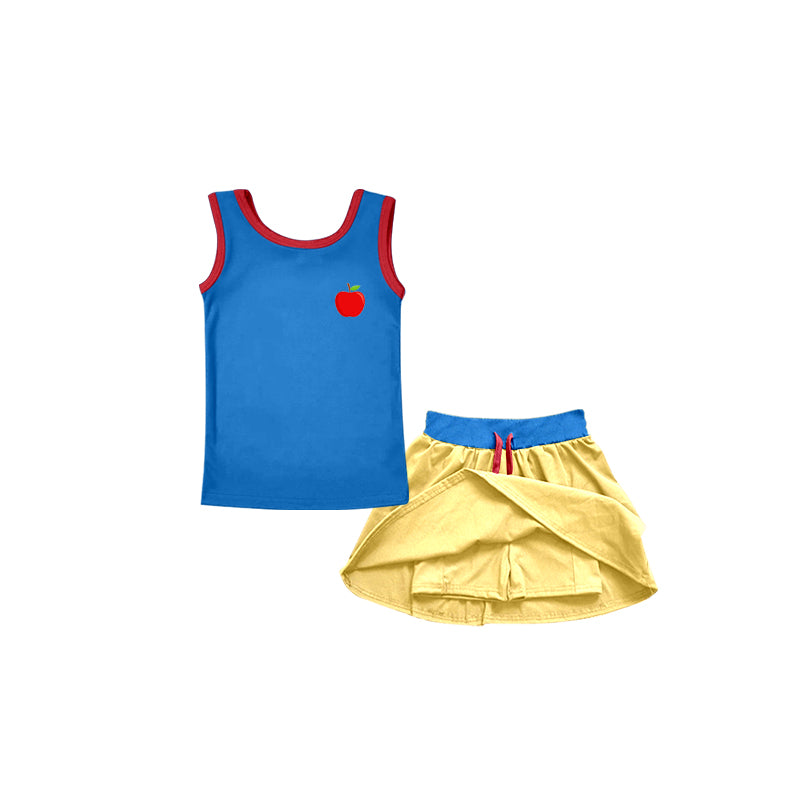 Preorder(moq 5)Baby Girls Apple Princess Sleeveless Tee Shirt Skorts Clothes Sets