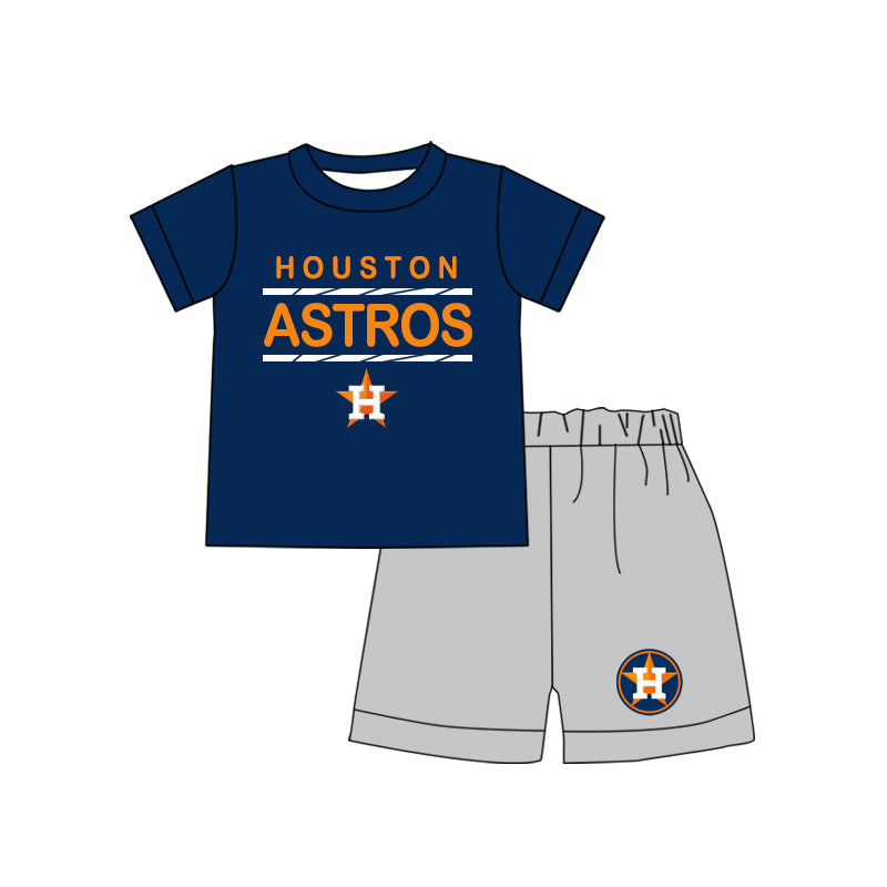 Preorder moq 5 Baby Boys Houston Astros Team Shirts Shorts Summer outfits sets