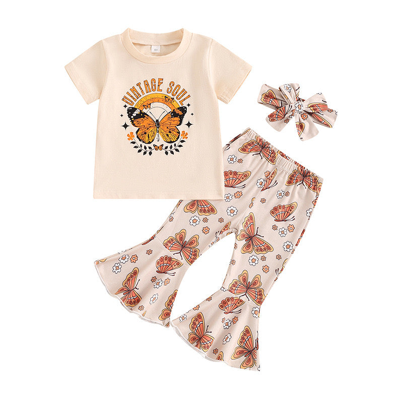Baby Girls Butterfly Short Sleeve Shirt Bell Pants Clothes Sets Preorder(moq 5)