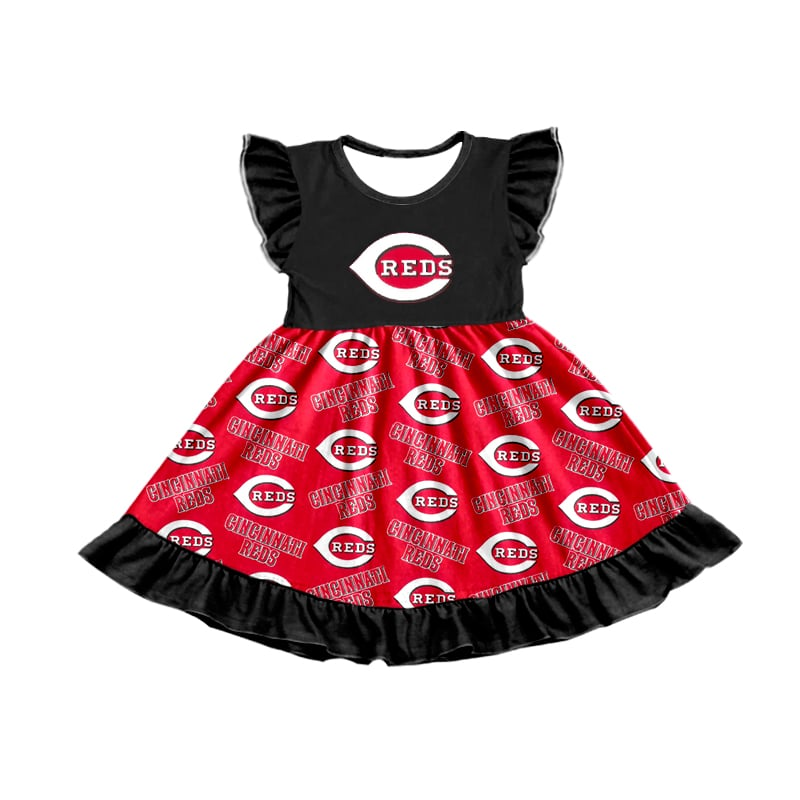 Preorder (moq 5)Baby Girls Reds Football Team Knee Length Gowns Dresses