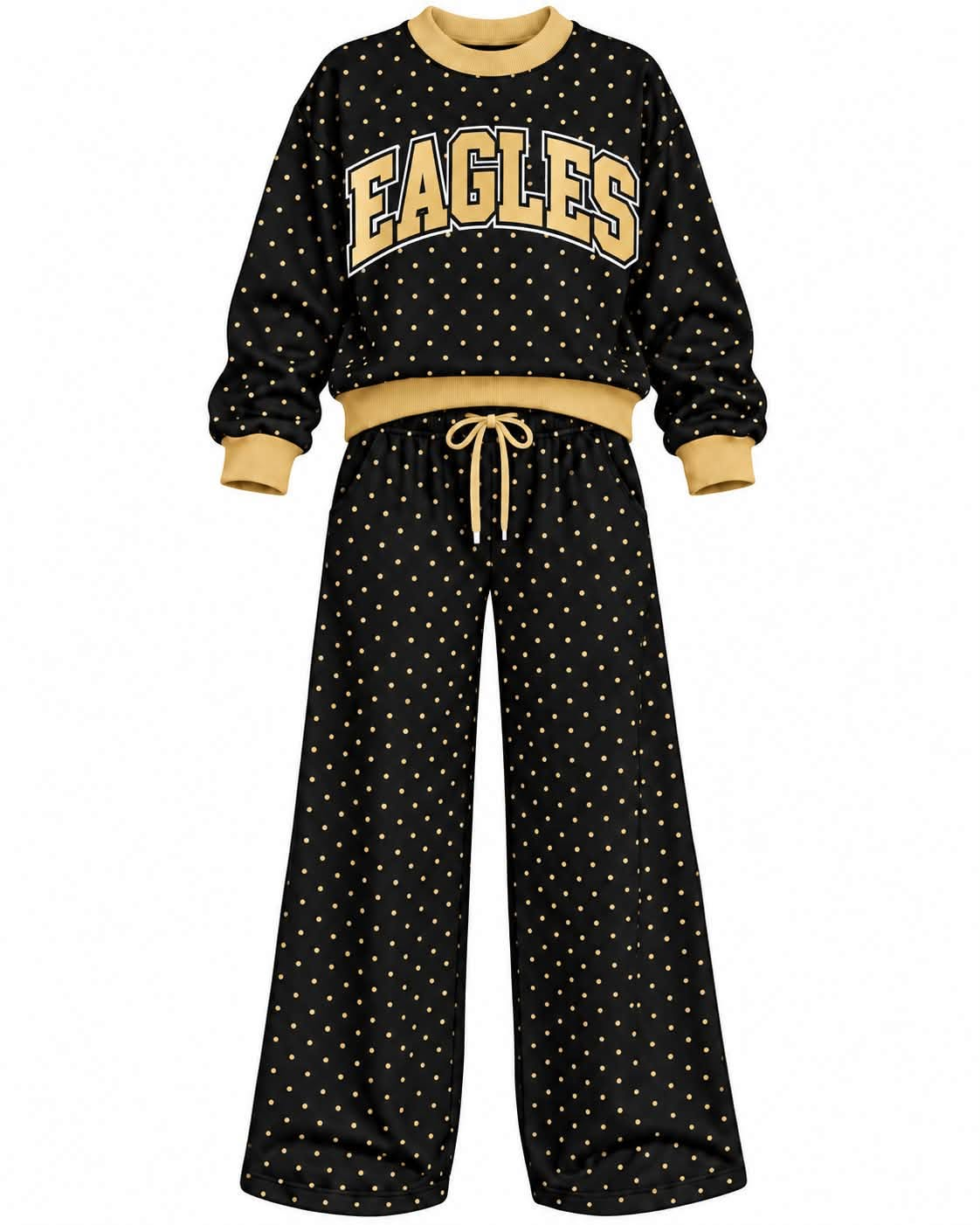 Preorder (moq 5) Baby Girls Black Eagles Polka Dots Top Pants Outfits Sets