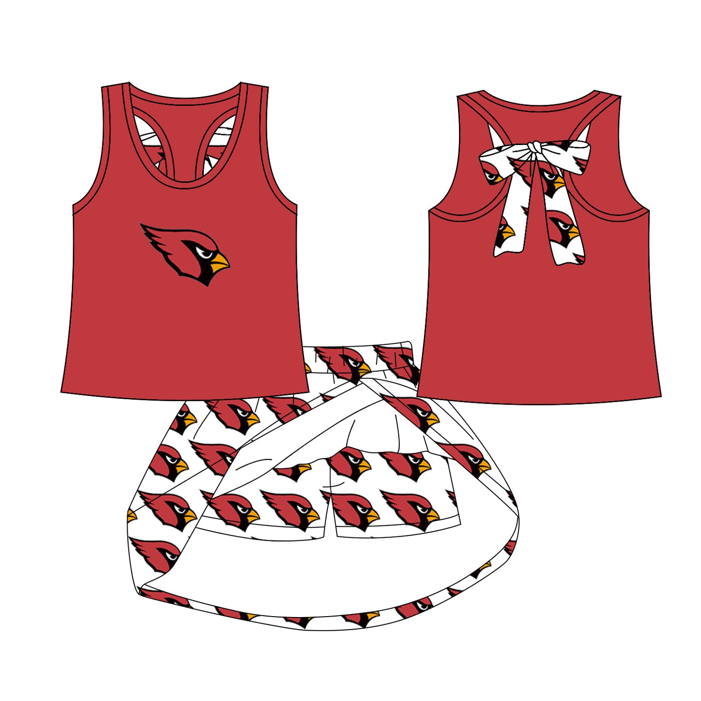 Preorder (moq 5)Baby Girls Red Cardinals team Top Skirt Skort Sets
