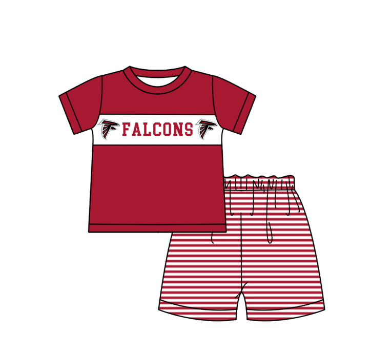 Preorder (moq 5)Baby Boys Red Short Sleeve Falcons Top Stripe Shorts Team Clothes Sets